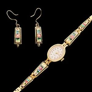 Women's watch CHAYKA with a floral enamel bracelet and earrings Soviet watch - Picture 1 of 16
