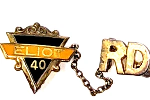 Human Services Vintage Eliot Institute 40 yr Pin 10K GF w Chain Initials RD Pin - Picture 1 of 7