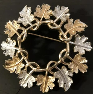 VINTAGE SIGNIERTE SARAH COVENTRY Gold & Silber Blatt Brosche Anstecknadel Blattkreis - Bild 1 von 12