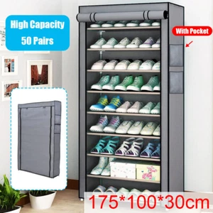 50 PAIRS 10 TIER DUSTPROOF SHOES CABINET STORAGE ORGANISER SHOE RACK STAND HOLDS - Picture 1 of 12