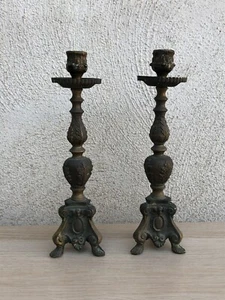 Coppia di portacandele candelabri vintage in bronzo - Foto 1 di 11