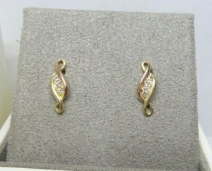 Clogau 9ct Yellow & Rose Gold Past Present Future Diamond Stud Earrings RRP £390 - Picture 1 of 5