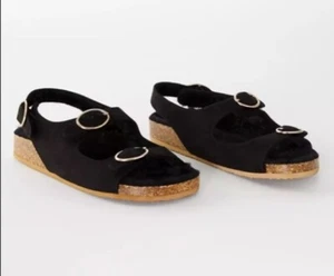 Loft Sherpa Lined Buckle Sandals Women’s Size 7 Black Cozy Lounge - Picture 1 of 6