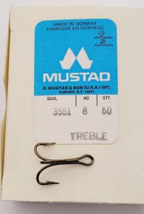 Mustad 3551-BR Bronze Treble Hook (size: 8, qty: 50 pcs) Norway Stock - Picture 1 of 3