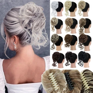 Thick Messy Bun Scrunchie Updo Curly Jaw Claw in Hair Extension Natural As Human - Picture 1 of 43