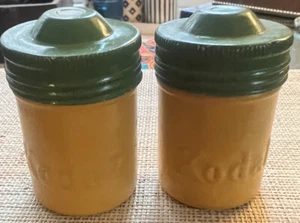 Kodak Vintage Film Canister Metal Yellow Green Pair Movie Set Vintage - Picture 1 of 5