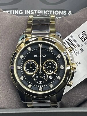 $525 BULOVA 98D132 TWO-TONE STAINLESS STEEL DIAMOND ACCENT CHRONOGRAPH WATCH 44 - Image 1 of 4