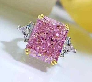 6Ct Radiant Cut Lab Created Pink Diamond VVS1 925 Silver Engagement Ring - Picture 1 of 8