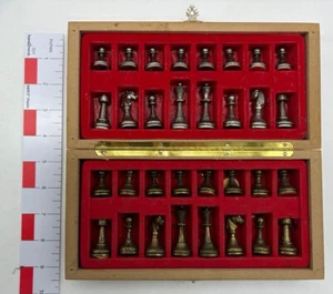 Vintage Italfama Chess Set W/ Wooden Folding Board, Box, Metal 2” King, Chessmen - Picture 1 of 17