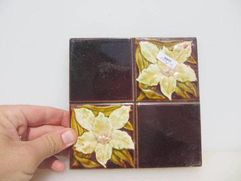 Antique Ceramic Tile Old Floral Flowers Leaf Art Nouveau Victorian Lilies Cover