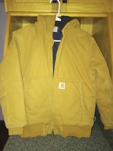 Carhartt Jacket Boy L 10/12 Brown Youth J130 Washed Duck Hooded Quilt Insulated - Picture 1 of 9