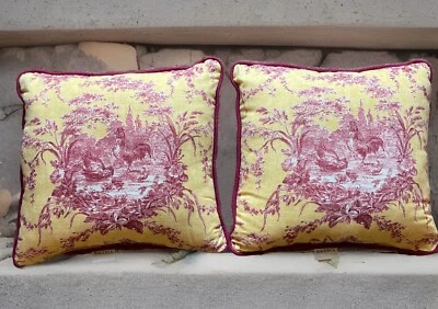 Пара волнистых желтых - красных деревенских обжарочных подушек для коттеджа 14 дюймов - Изображение 1 из 4