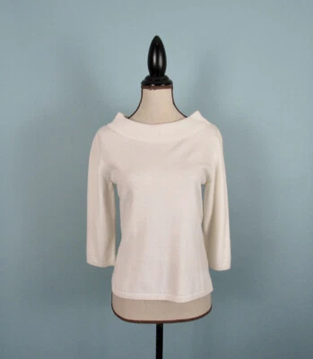 Talla: S Suéter Top Blanco DE COLECCIÓN Cuello Redondo Manga 3/4 Acanalado Sin Marca Foto 1 de 4