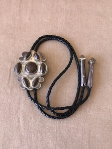 Navajo Petrified Wood Hand Stamped Sterling Silver 925 Bolo Tie 60 Grams - Picture 1 of 10