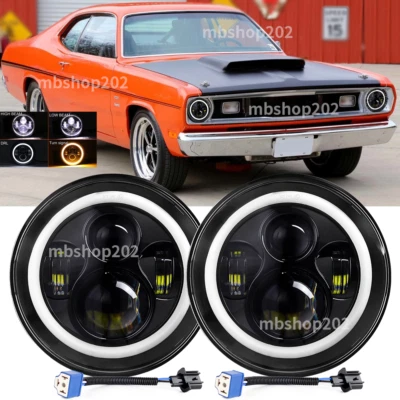 Faros LED redondos de 7" pulgadas alto/bajo giro DRL Fit Plymouth Duster 340 1970-1975 Foto 1 de 4