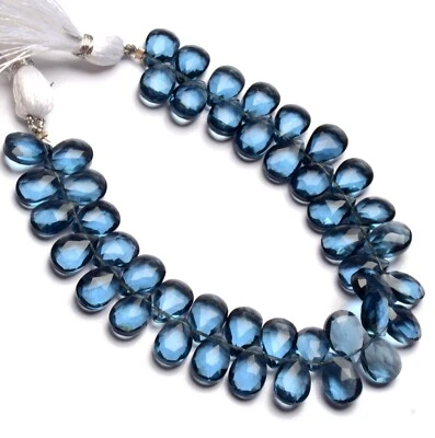 London Blue Topaz Color Quartz 10x7 mm Size Faceted Pear Briolette 7" Strand - Image 1 of 3