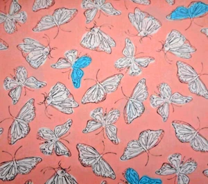 Quilt Fabric Short Yard White Aqua Butterflies Pink Wild Nectar Moda Cotton Vtg - Picture 1 of 2