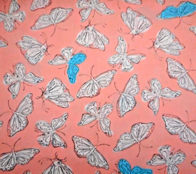 Quilt Fabric Short Yard White Aqua Butterflies Pink Wild Nectar Moda Cotton Vtg - Image 1 of 2