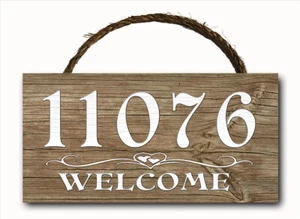 Letrero de placa de madera colgante números de dirección de casa personalizados de bienvenida 12x6 - Imagen 1 de 7