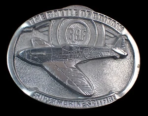 THE BATTLE OF BRITAIN RAF SUPERMARINE SPITFIRE BELT BUCKLE PEWTER & CHROME - Picture 1 of 2
