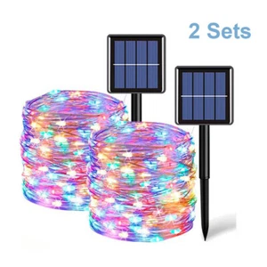 Set of 2 Solar Fairy String Lights 20M 200 LED Copper Wire Outdoor Garden Decor - Picture 1 of 11