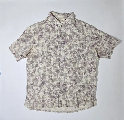Camisa de manga corta Tasso Elba mezcla de seda/lino beige y púrpura cachemira para hombre XL Foto 1 de 4