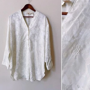 Vintage Victorias Secret Gold Label Nightgown Large Ivory Satin Floral Chemise - Imagen 1 de 7