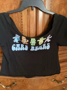 Care Bears Cropped Cut Neck Black T-shirt - Picture 1 of 8
