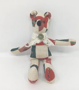 Mini Patchwork Teddy Bear Plush Folk Art Pillowy Vintage 6.5" - Picture 1 of 6