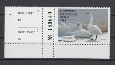 United States – 1992 Wisconsin Waterfowl / Duck Stamp – MNH - Image 1 of 2