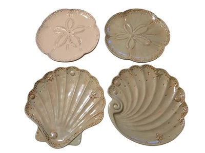 Seashell Sand Dollar Appetizer Plates  White Green By Grasslands Road Set Of 8  - Image 1 of 4