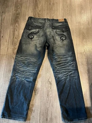 Jeans vintage Y2K 38x34 grunge desgastado Union Jack bolso streetwear - Imagem 1 de 4