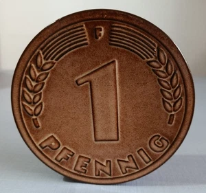 Spardose Sparen 1 Pfennig Braun Ø  15,5 cm Höhe 3,5 cm Rartität Sehr schön - Bild 1 von 3