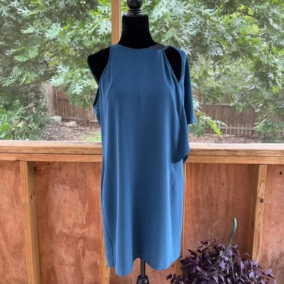 Платье цельнокроеное Halston Heritage синее креп с одним рукавом размер 8 - Изображение 1 из 4