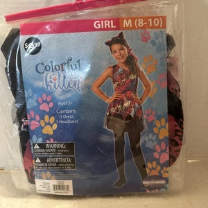 NIP Seasons Girls Colorful Kitten Cat Halloween Costume Dress Headband Med 8-10 - Picture 1 of 6
