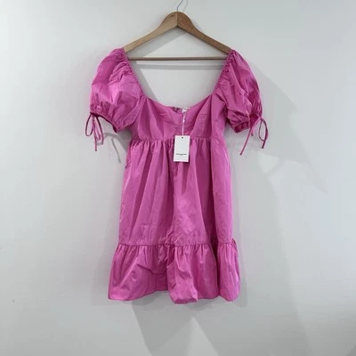 NUEVO CON ETIQUETAS Vestido Babydoll Amanda Uprichard Sicilia Manga Abullonada Rosa Grande Foto 1 de 4