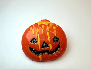 Vintage Halloween Jack-o’-Lantern Pumpkin Lapel Pin Brooch Dripping Wax Look - Picture 1 of 5