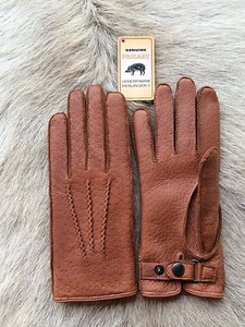 Guantes de cuero Peccary negro marrón coñac guantes de invierno costura a mano cachemir - Imagen 1 de 5