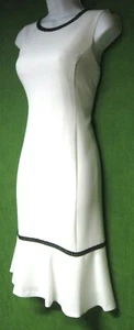 Abito da tè sociale Karl Lagerfeld avorio crepe nero bordo intrecciato balza 4 $158 - Foto 1 di 4