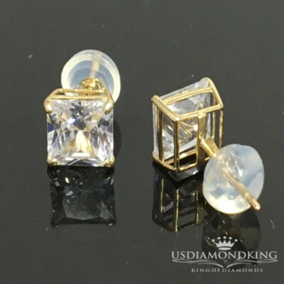Aretes cuadrados de circonita cúbica de princesa de oro amarillo macizo de 10 k para hombre y mujer Foto 1 de 4