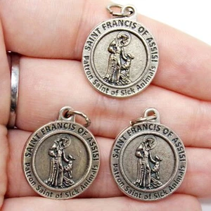 St Saint Francis of Assisi Medals Silver Tone Pendants for Rosary Parts 1 In - Picture 1 of 6