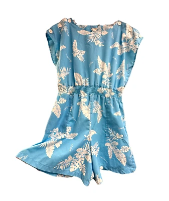 The CUTEST Vintage 1950's Hawaiian Kamehameha Blue Floral Hibiscus Romper  - Image 1 of 4