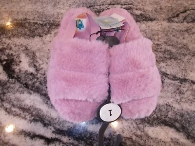 Extremely Me Girls Size 1 Pink Blush Faux Fur Open Toe Slippers - Image 1 of 4