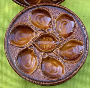 St Clement French Majolica Oyster Plate Carmel Brown #4589 France Perfect - Picture 1 of 2