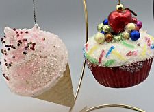 2 Ornaments Cherry cupcake sprinkles &Strawberry sprinkles  Ice cream gold cone