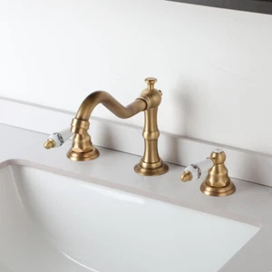 3 STCK. Badezimmer Antik Messing Wasserhahn Keramik Doppelgriffe Mixer Deck montiert Wasserhahn - Bild 1 von 13