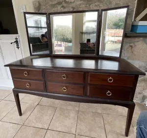 More details for vintage stag minstrel dressing table 6 drawer chest console mahogany 3 mirrors