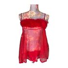 Minor Creations Red Sheer Red Fur Baby Doll 2 Piece Size Small Vintage Lingerie