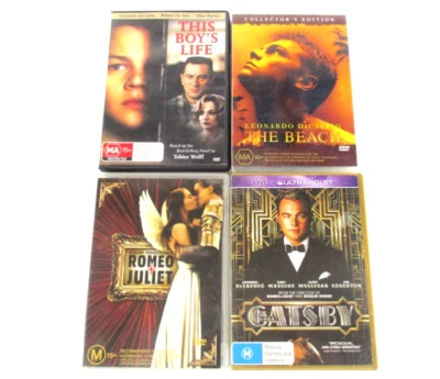 Leonardo DiCaprio Movie Bundle DVDs This Boys Life-The Beach-Romeo+Juliet-Gatsby - Image 1 of 4