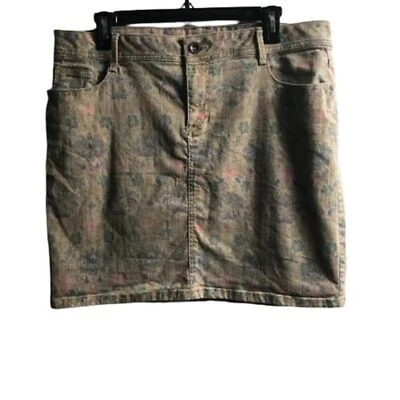 Minifalda de mezclilla floral marrón talla 16 de Sonoma línea A para mujer Foto 1 de 4
